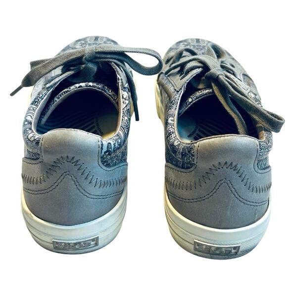 Taos Women’s Sz 7.5 Gray Paisley Taupe Leather Sneaker Plim Soul Lux Lace Up - Picture 8 of 11